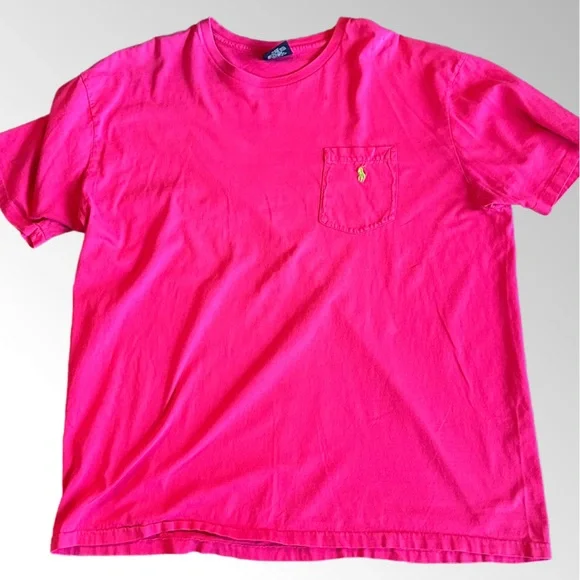 Polo Ralph Lauren T-Shrit Men’s Large Hot Pink with Green Pony 100% Cotton - Picture 2 of 10